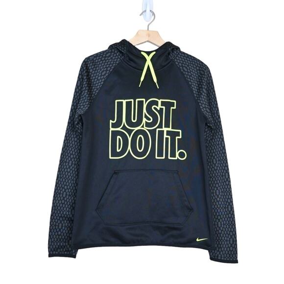 Nike Womens S Therma Fit Just Do It Black Yellow Oversized Pullover Hoodie - Picture 1 of 11